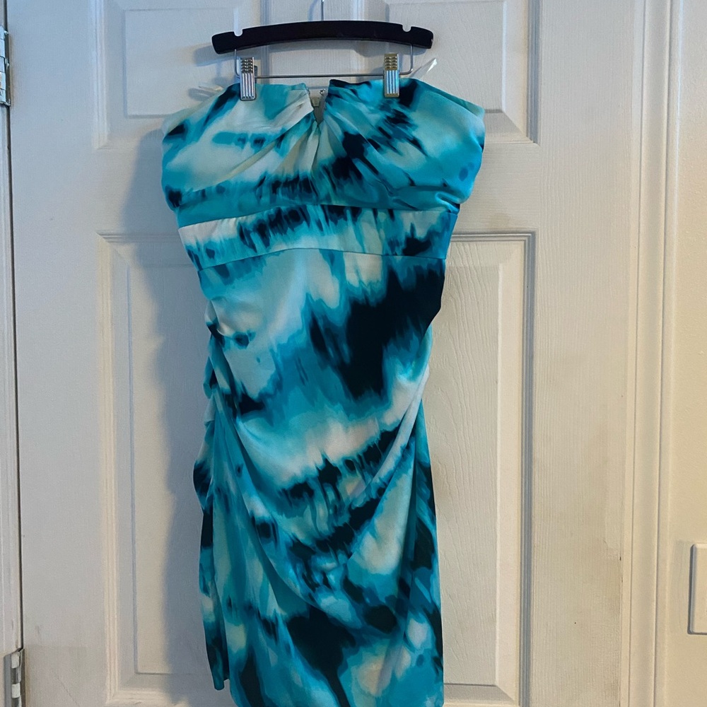 Vibrant Blue Tie-Dye Strapless Dress